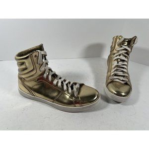 Zara Man SHINY GOLD METALLIC HIGH TOPS Lace Up Sneaker Men 7.5 Women 9.5